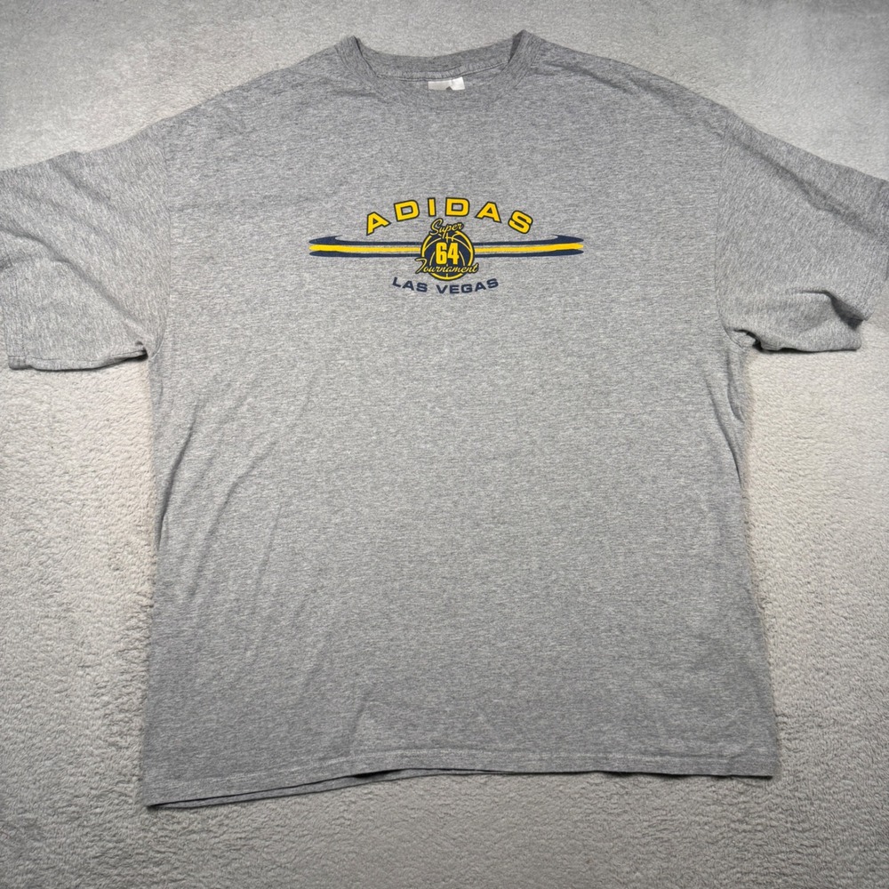 Vintage Y2K Adidas TShirt Mens XL Gray Super 64 Las Vegas Basketball Graphic Tee